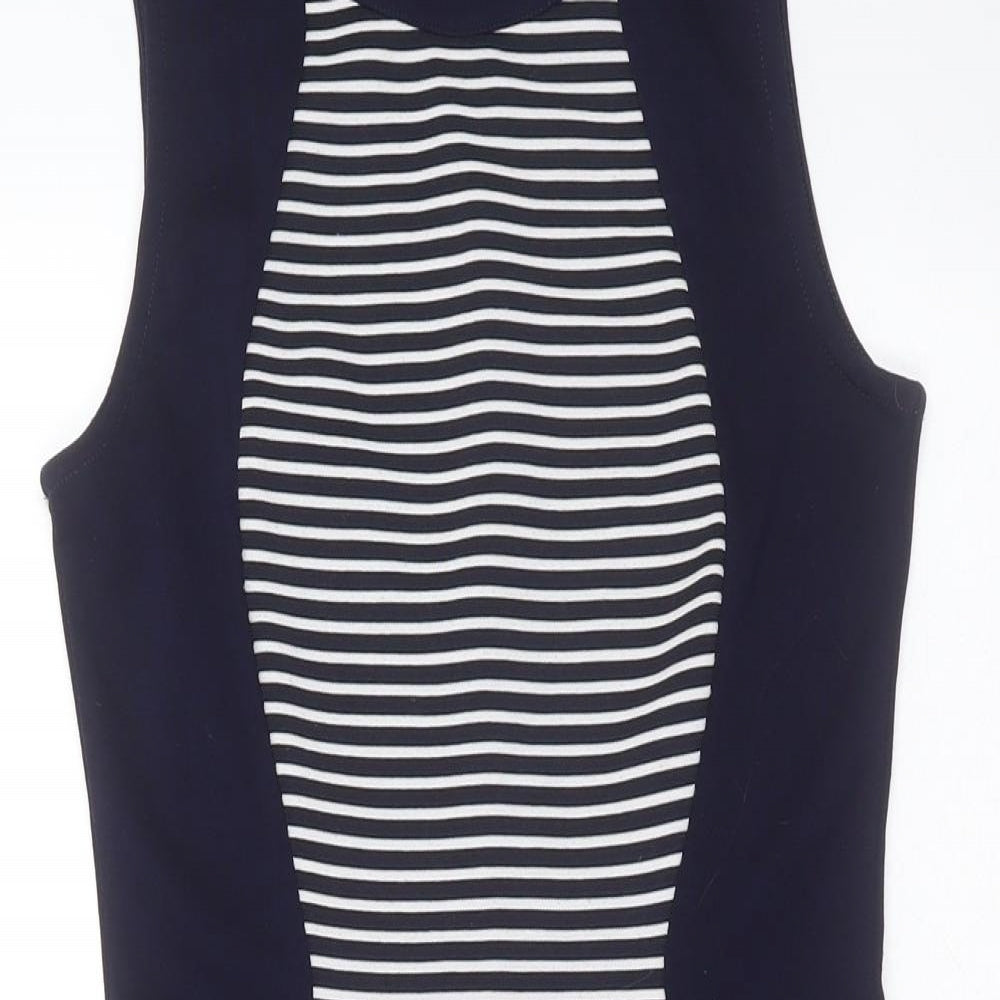 Divided by H&M Womens Blue Striped Polyester Mini  Size 10  Round Neck