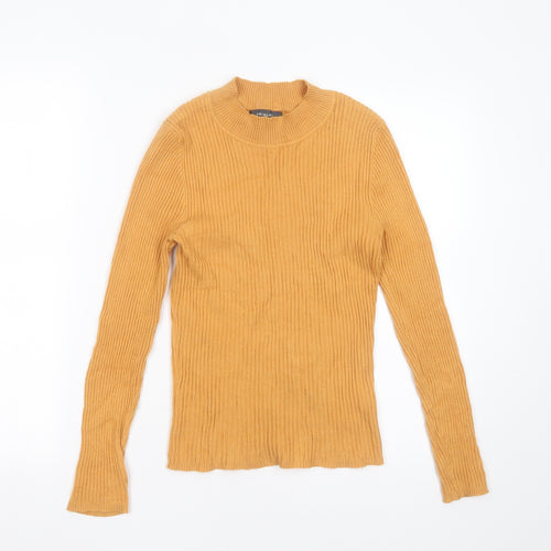 Primark Womens Orange Round Neck Striped Viscose Pullover Jumper Size S