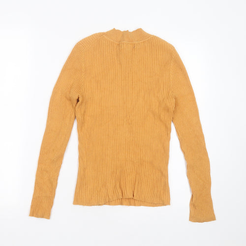 Primark Womens Orange Round Neck Striped Viscose Pullover Jumper Size S