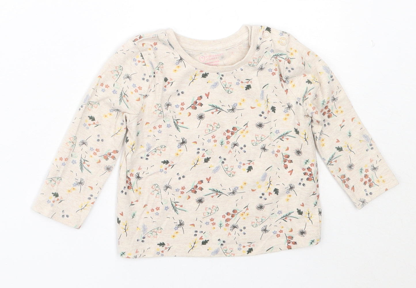 Primark Girls Beige  Cotton Basic T-Shirt Size 6-9 Months Round Neck