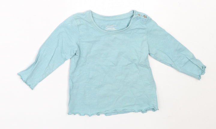 Primark Girls Blue Cotton Basic T-Shirt Size 6-9 Months Round Neck