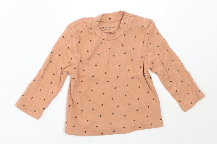 Primark Girls Beige  Cotton Basic T-Shirt Size 6-9 Months Round Neck