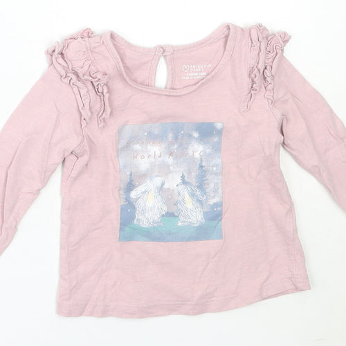 Primark Girls Pink  Cotton Basic T-Shirt Size 6-9 Months Round Neck