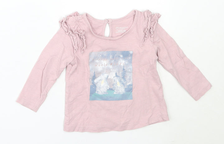 Primark Girls Pink Cotton Basic T-Shirt Size 6-9 Months Round Neck