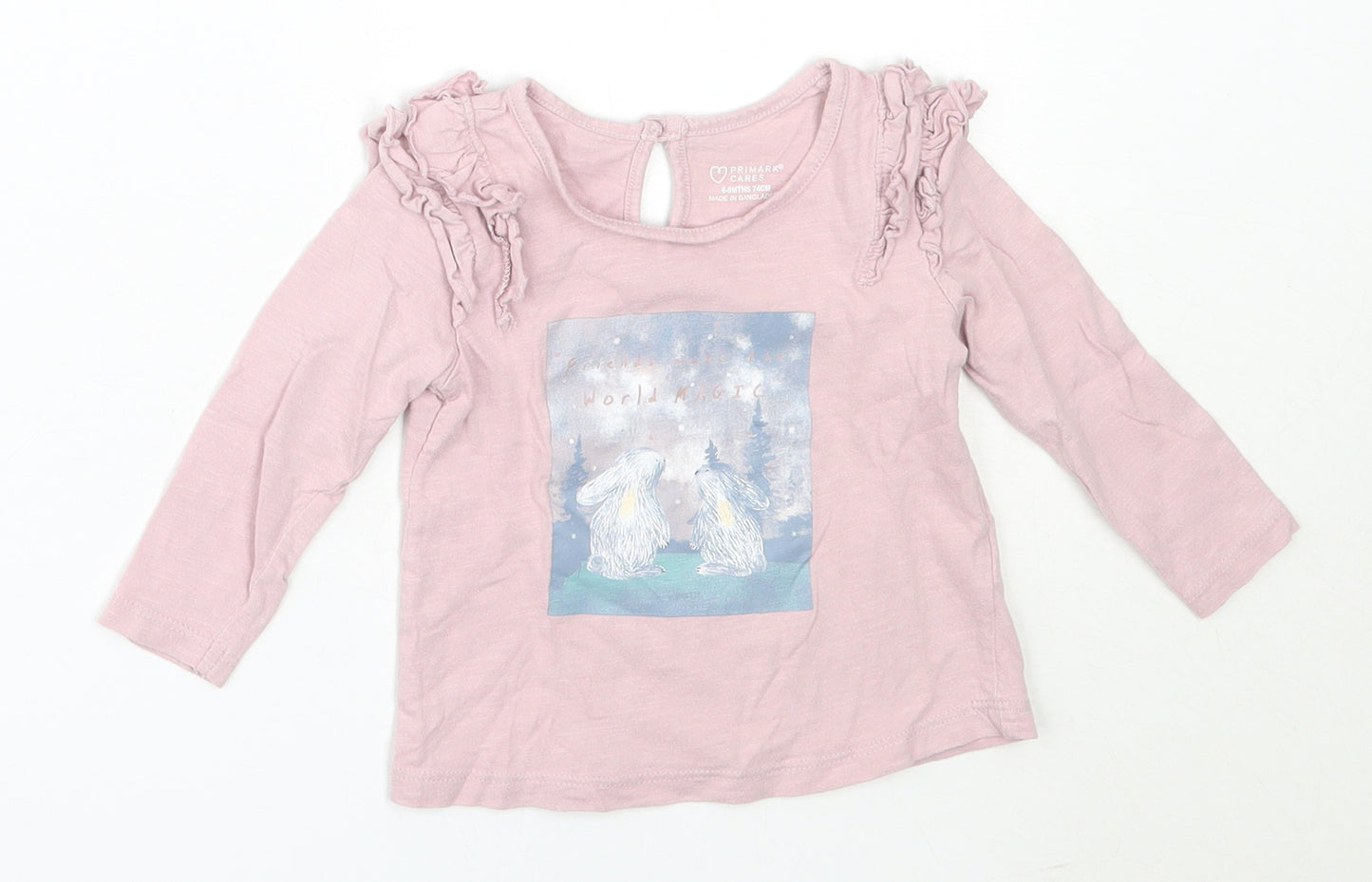 Primark Girls Pink  Cotton Basic T-Shirt Size 6-9 Months Round Neck