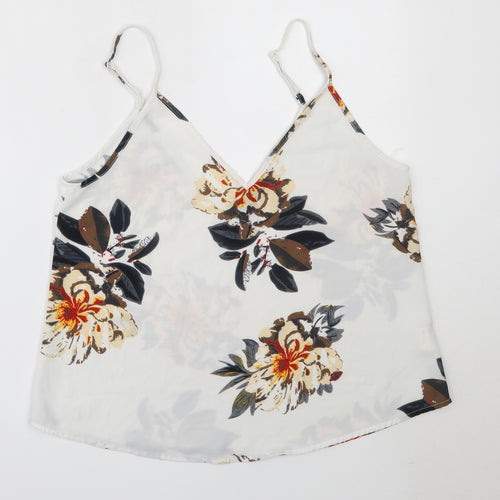 SheIn Womens White Floral Polyester Camisole Blouse Size M V-Neck
