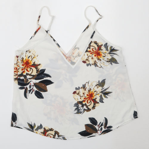 SheIn Womens White Floral Polyester Camisole Blouse Size M V-Neck