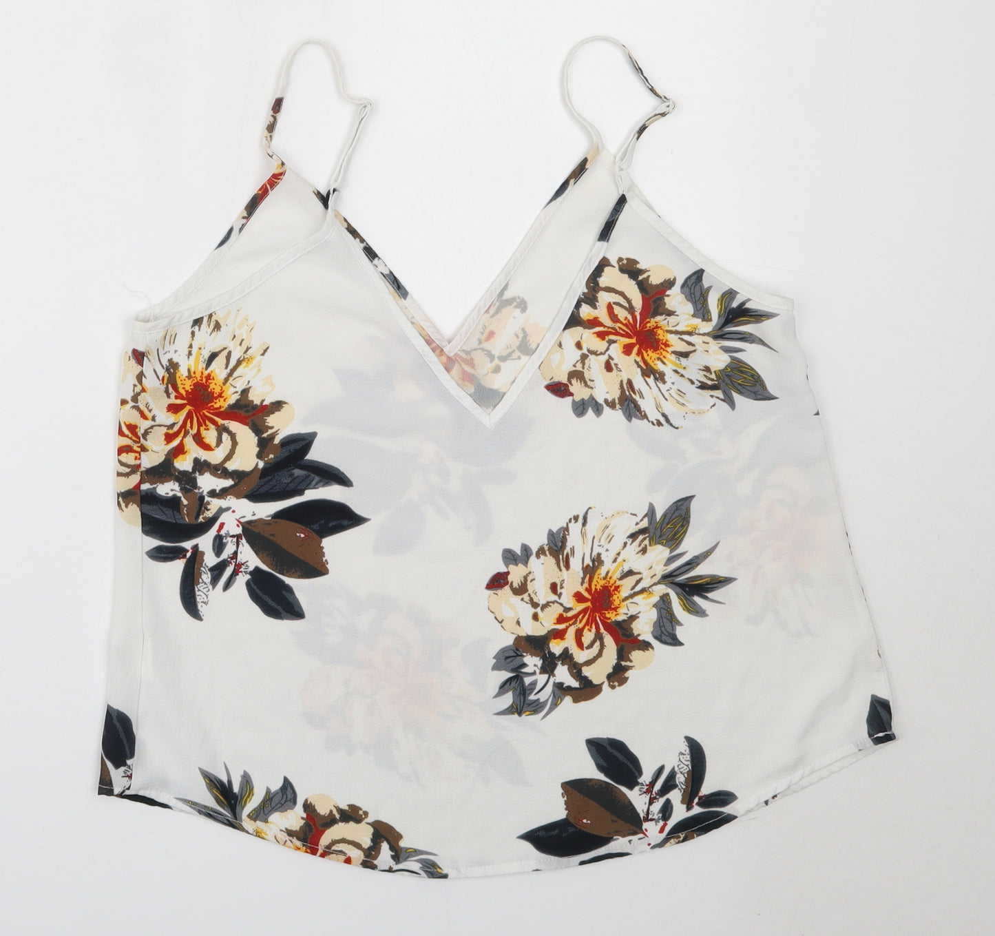 SheIn Womens White Floral Polyester Camisole Blouse Size M V-Neck