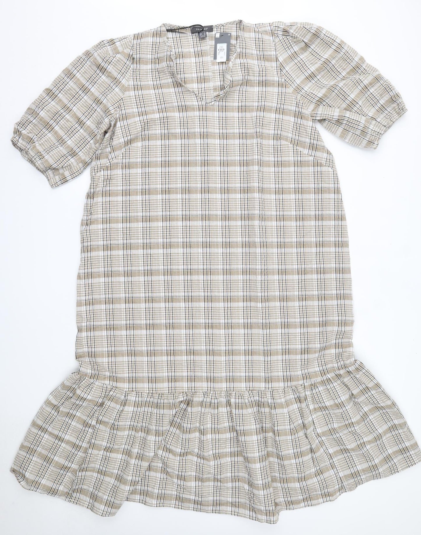Primark Womens Beige Check Cotton Shift  Size 20  V-Neck