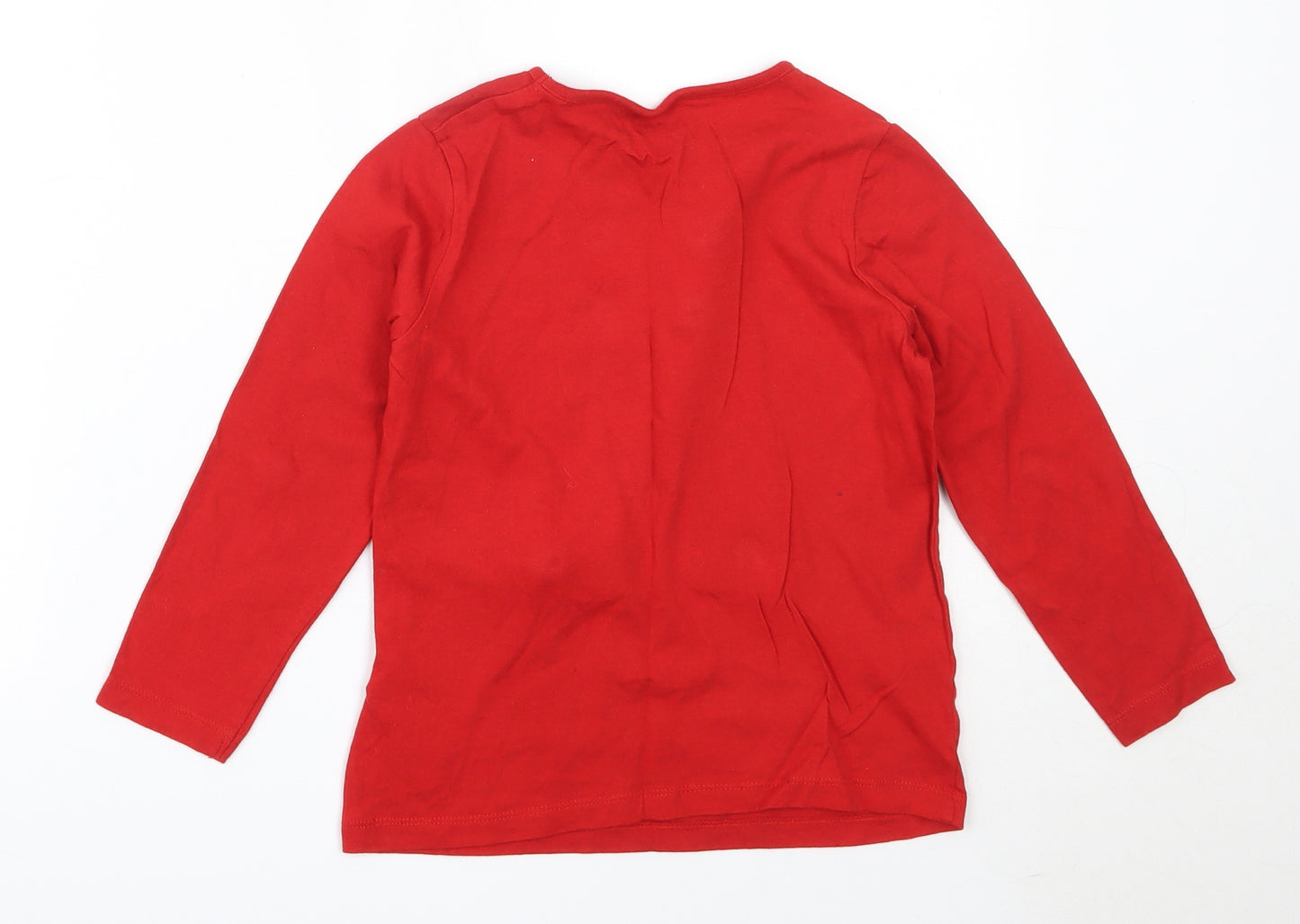 Primark Girls Red  Cotton Basic T-Shirt Size 6-7 Years Round Neck  - christmas