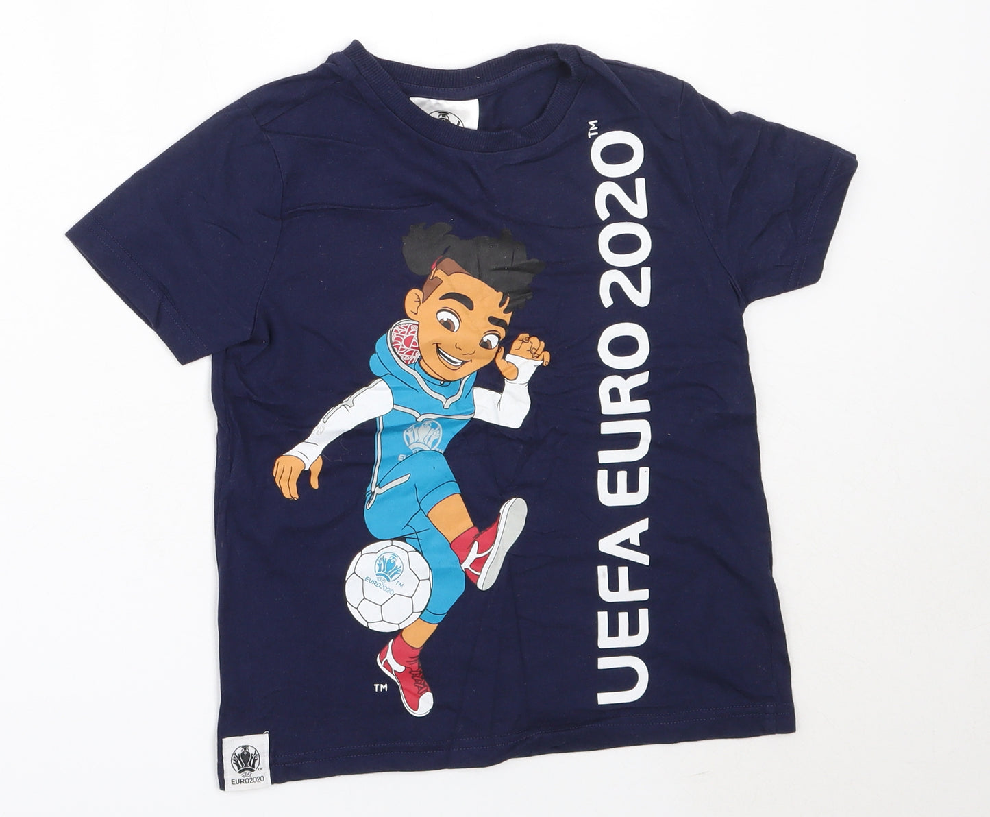 F&F Boys Blue  Cotton Basic T-Shirt Size 6-7 Years Round Neck  - Euro 2020