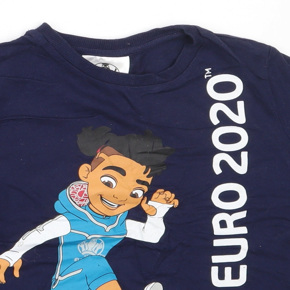 F&F Boys Blue  Cotton Basic T-Shirt Size 6-7 Years Round Neck  - Euro 2020