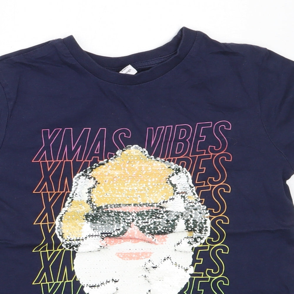 George Boys Blue  Cotton Basic T-Shirt Size 7-8 Years Round Neck  - christmas