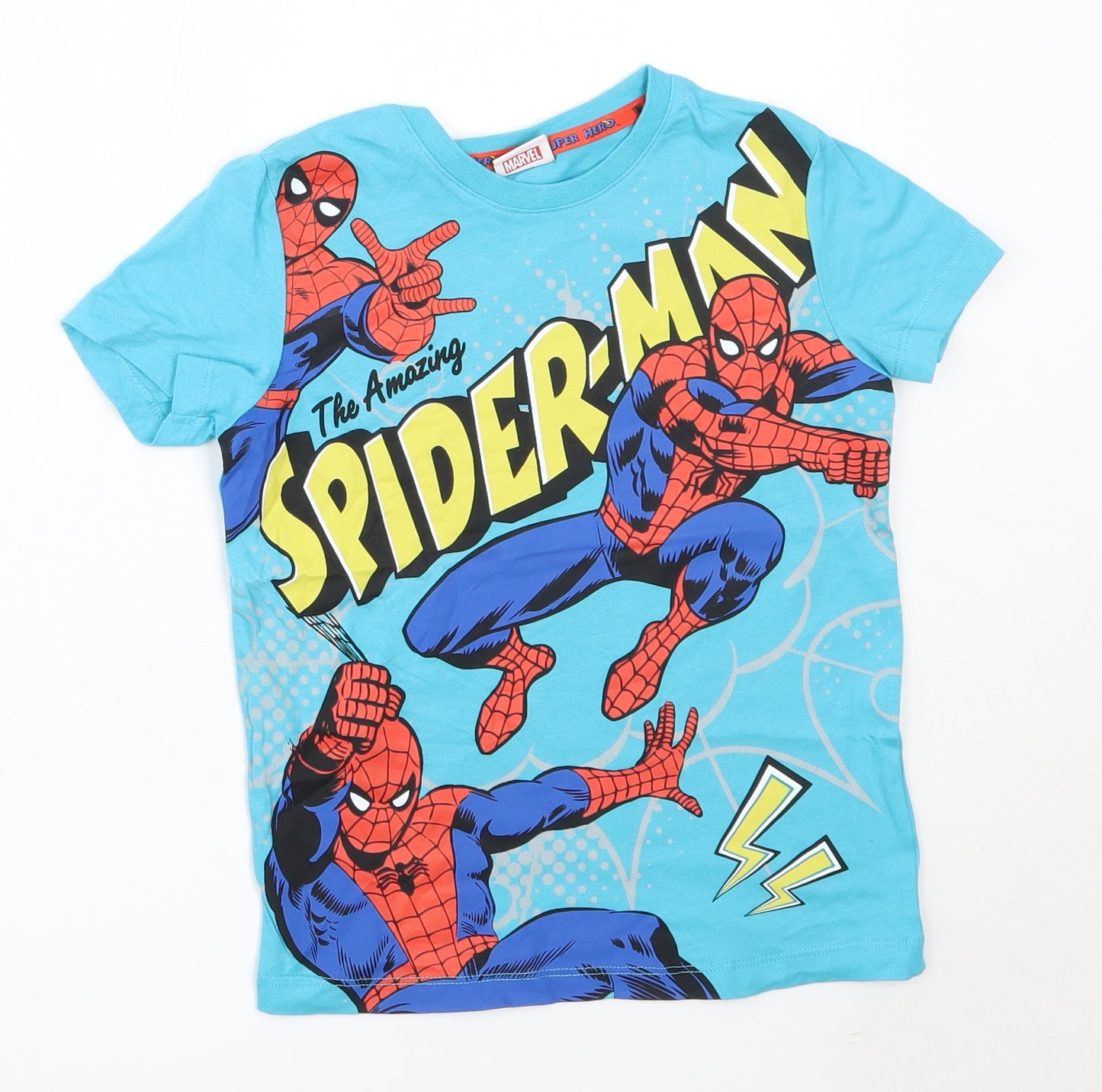 F&F Boys Blue  Cotton Basic T-Shirt Size 6-7 Years Round Neck  - spiderman