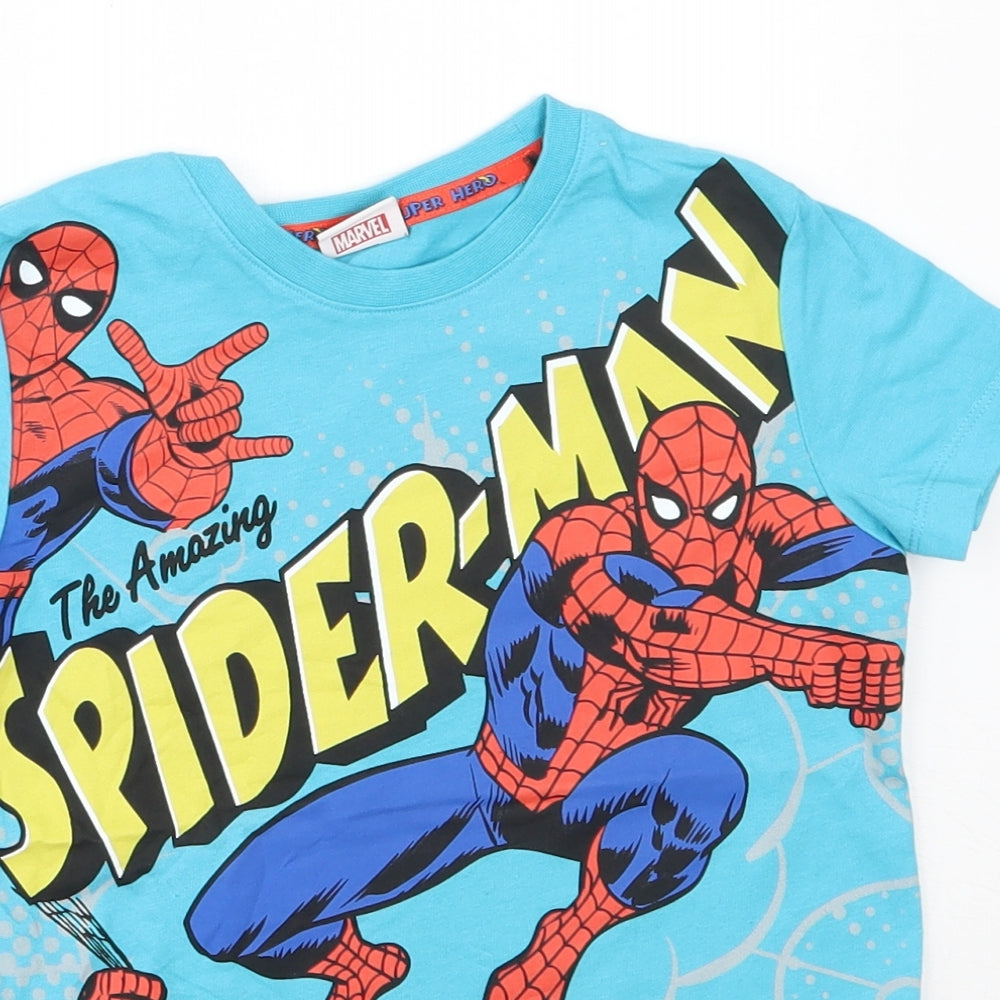 F&F Boys Blue  Cotton Basic T-Shirt Size 6-7 Years Round Neck  - spiderman