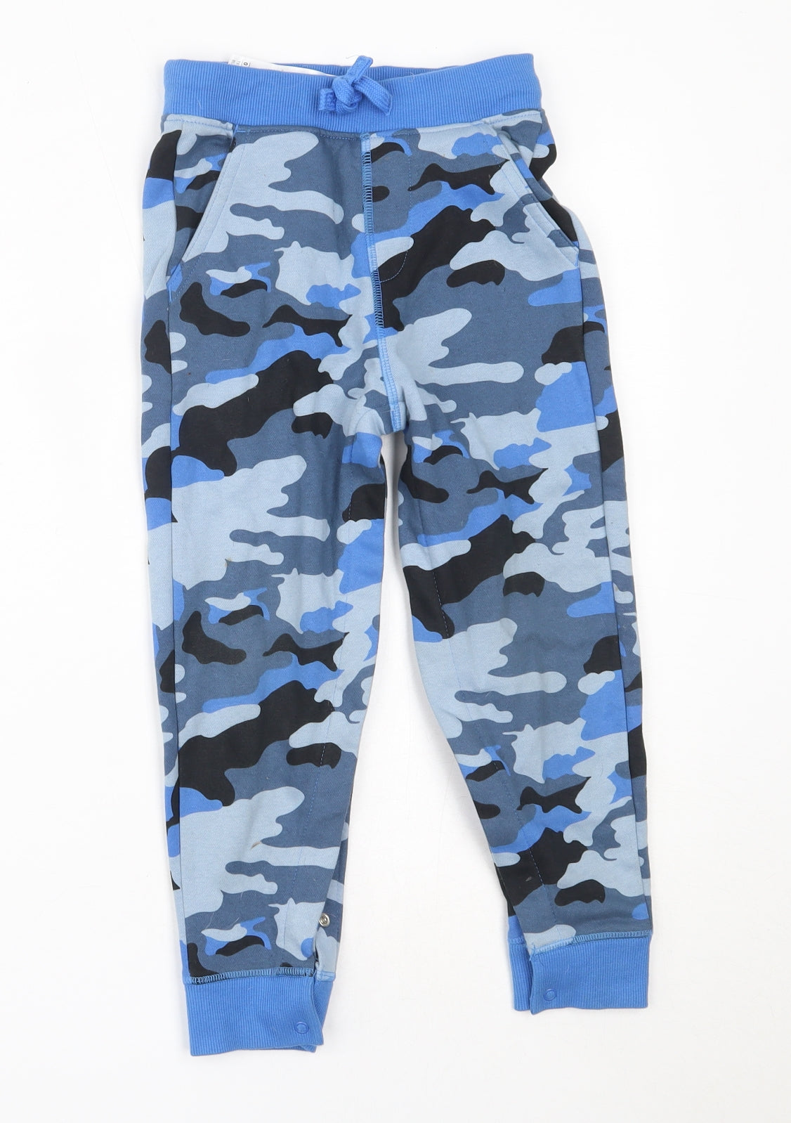 Marks and Spencer Boys Blue Camouflage Cotton Jogger Trousers Size 5-6 Years  Regular