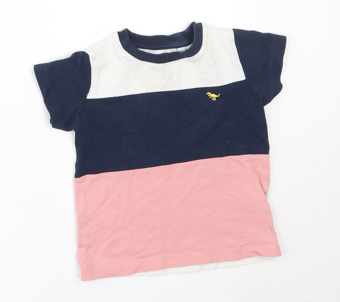 NEXT Boys Blue Colourblock Cotton Basic T-Shirt Size 12-18 Months Round Neck