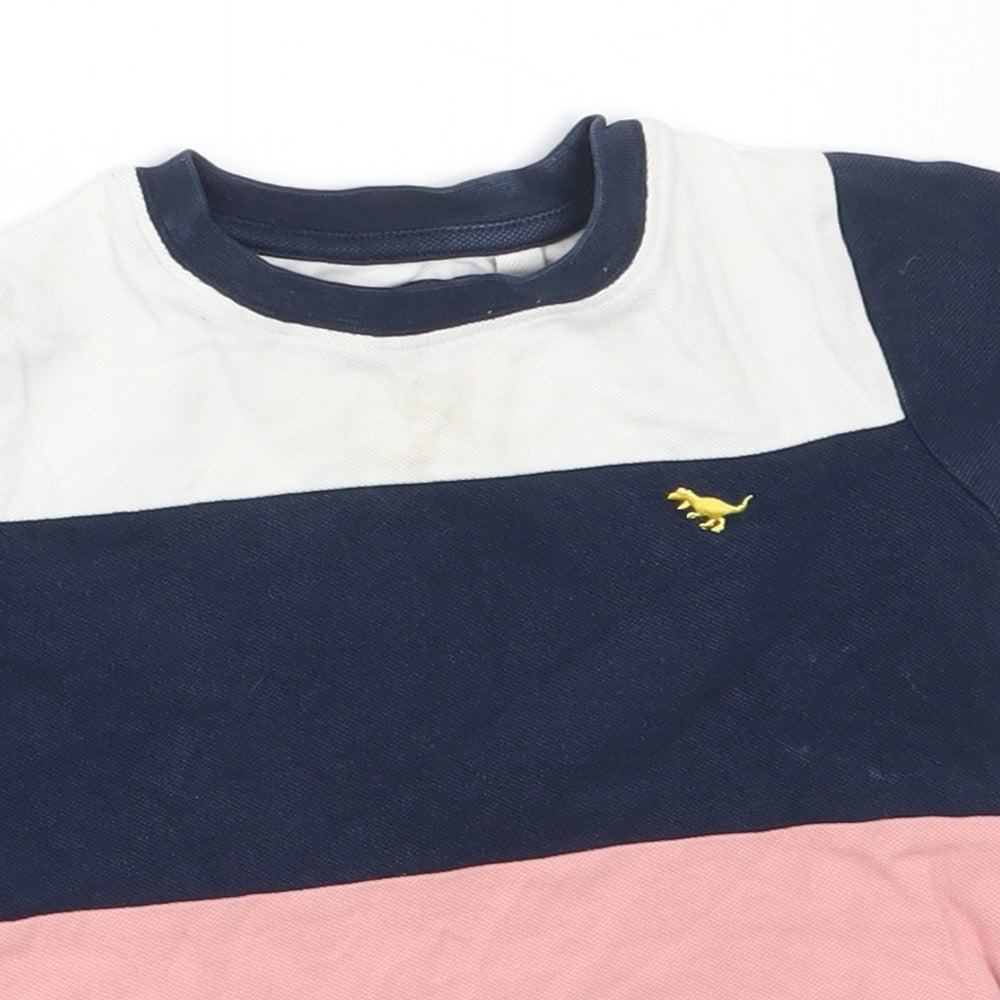 NEXT Boys Blue Colourblock Cotton Basic T-Shirt Size 12-18 Months Round Neck