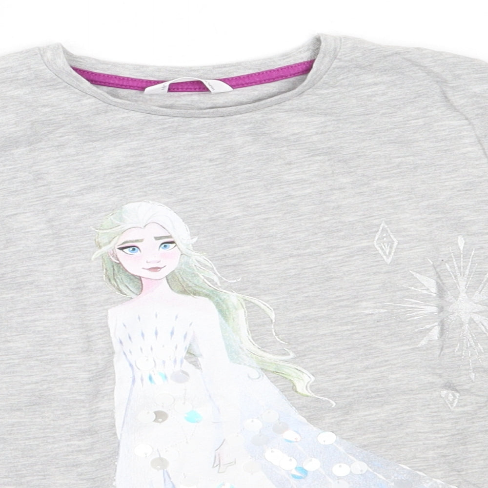 Marks and Spencer Girls Grey  Polyester Basic T-Shirt Size 7-8 Years Round Neck  - frozen
