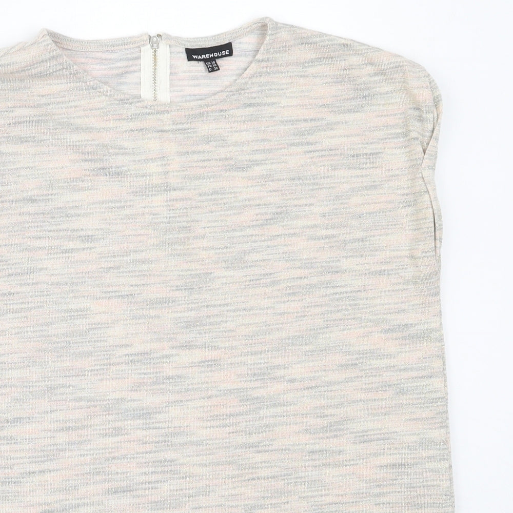 Warehouse Womens Ivory  Polyester Basic T-Shirt Size 10 Round Neck