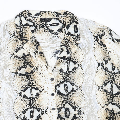 Topshop Womens Ivory Animal Print Polyester Basic Button-Up Size 14 Collared