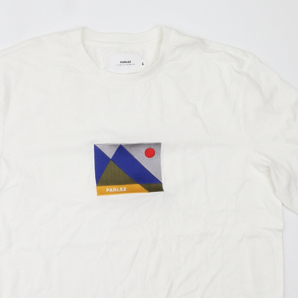 Parlez Mens White  Cotton  T-Shirt Size L Round Neck