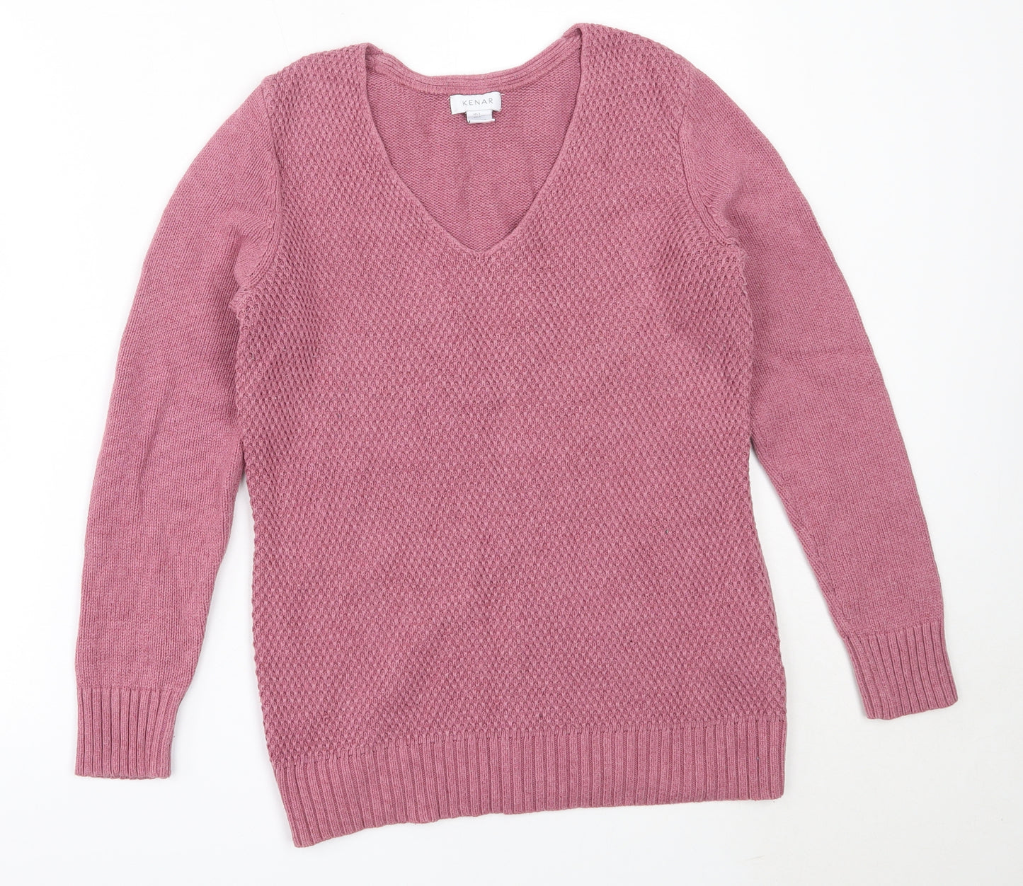 Kenar Womens Pink V-Neck  Cotton Pullover Jumper Size L