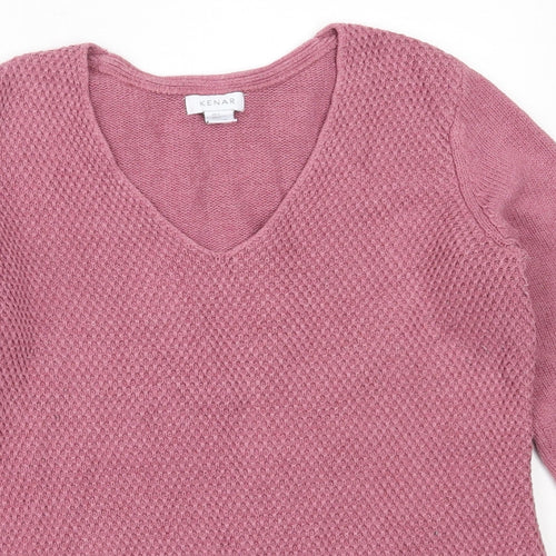 Kenar Womens Pink V-Neck  Cotton Pullover Jumper Size L