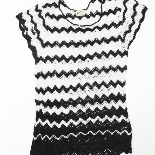 City Casuals Womens Black  Viscose Basic Blouse Size 2XL Round Neck