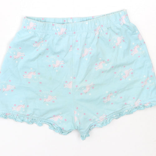 Matalan Girls Blue Solid Cotton Top Sleep Shorts Size 4-5 Years