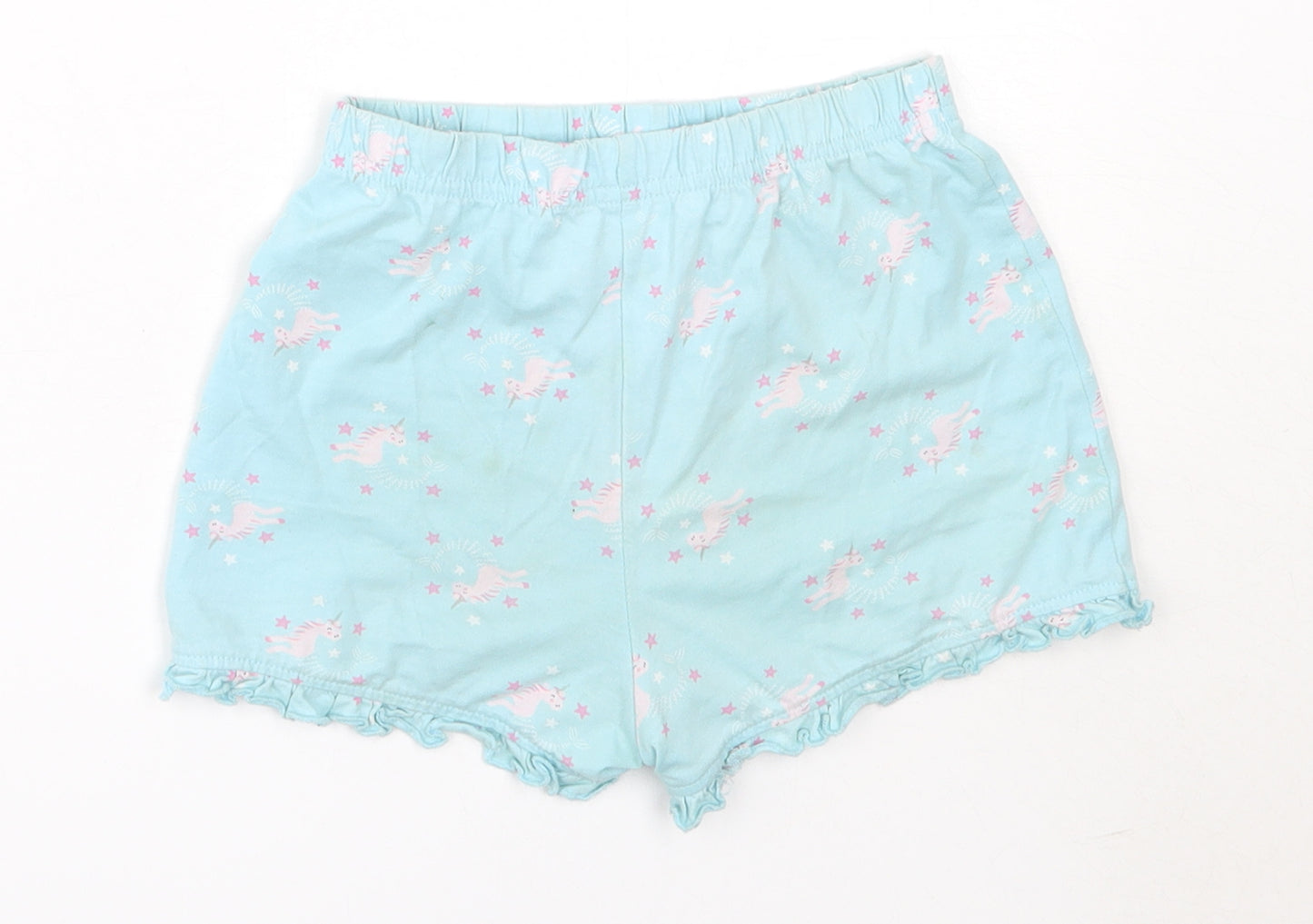Matalan Girls Blue Solid Cotton Top Sleep Shorts Size 4-5 Years