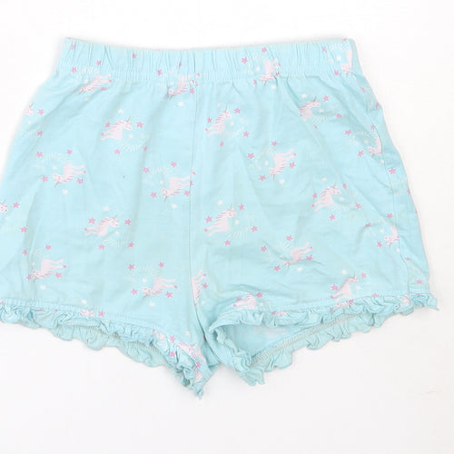 Matalan Girls Blue Solid Cotton Top Sleep Shorts Size 4-5 Years
