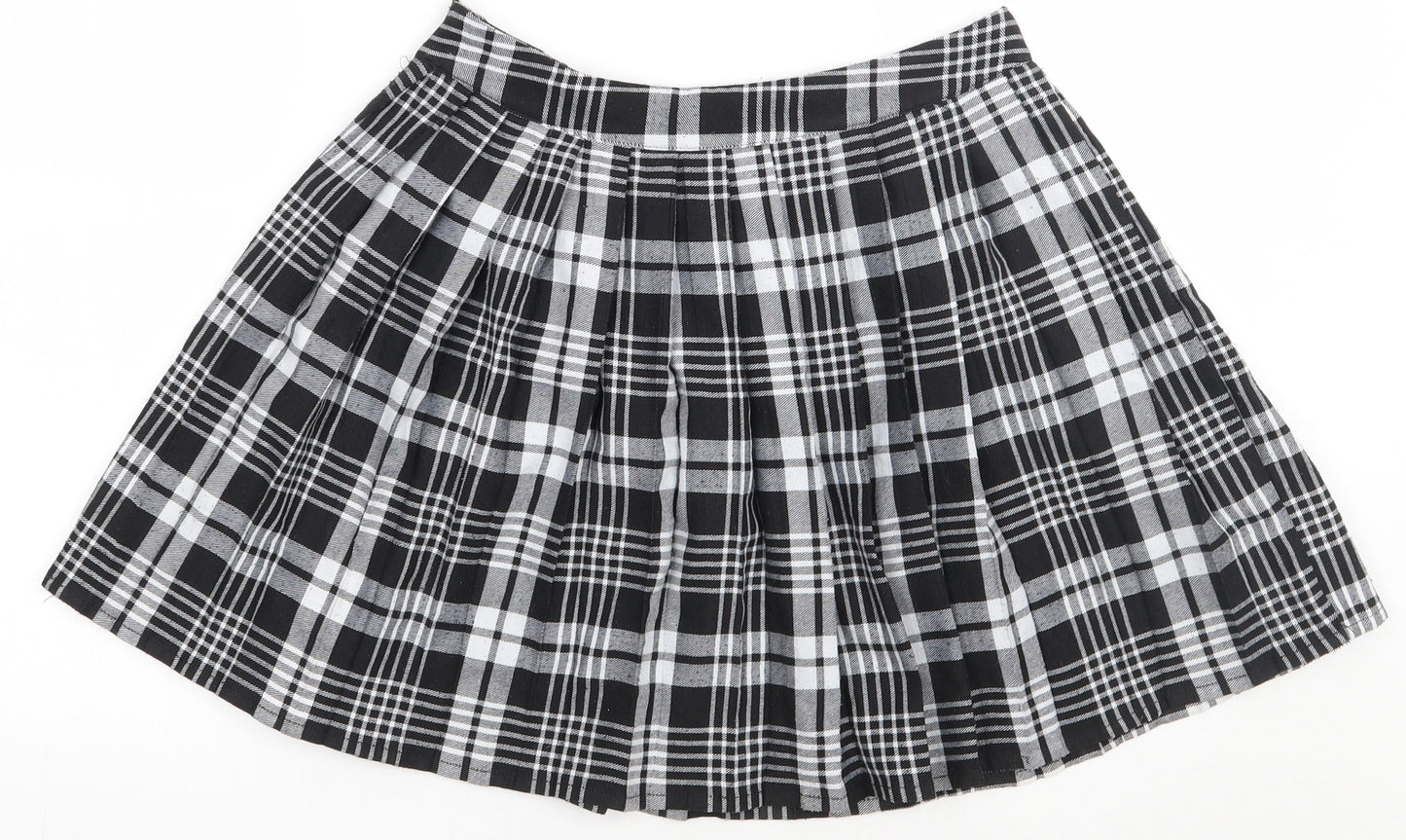 PRETTYLITTLETHING Womens Black Check Polyester Skater Skirt Size 12