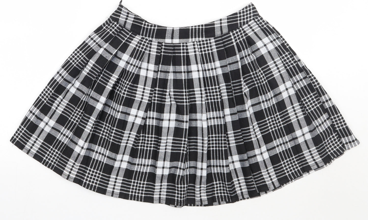 PRETTYLITTLETHING Womens Black Check Polyester Skater Skirt Size 12