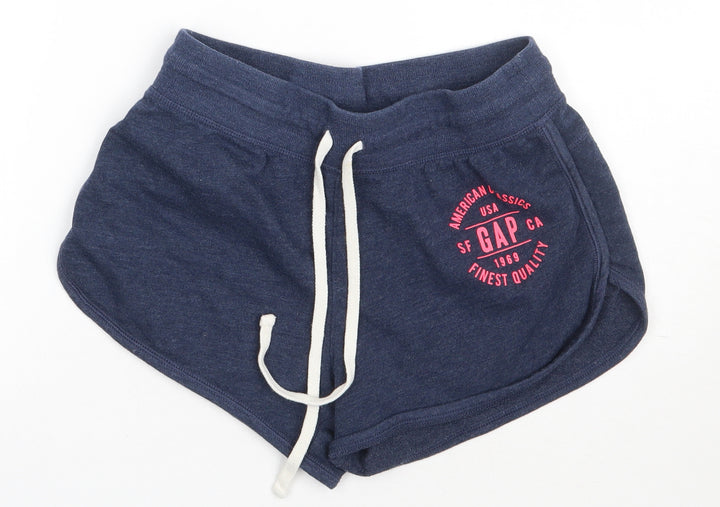 Gap Girls Blue Cotton Sweat Shorts Size 6-7 Years Regular Tie