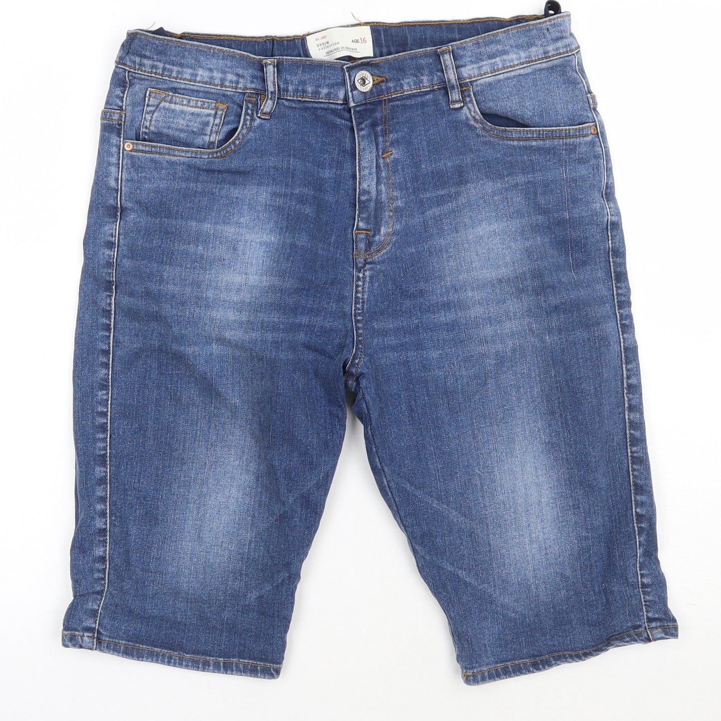 Matalan Boys Blue  Cotton Bermuda Shorts Size 16 Years  Regular Buckle