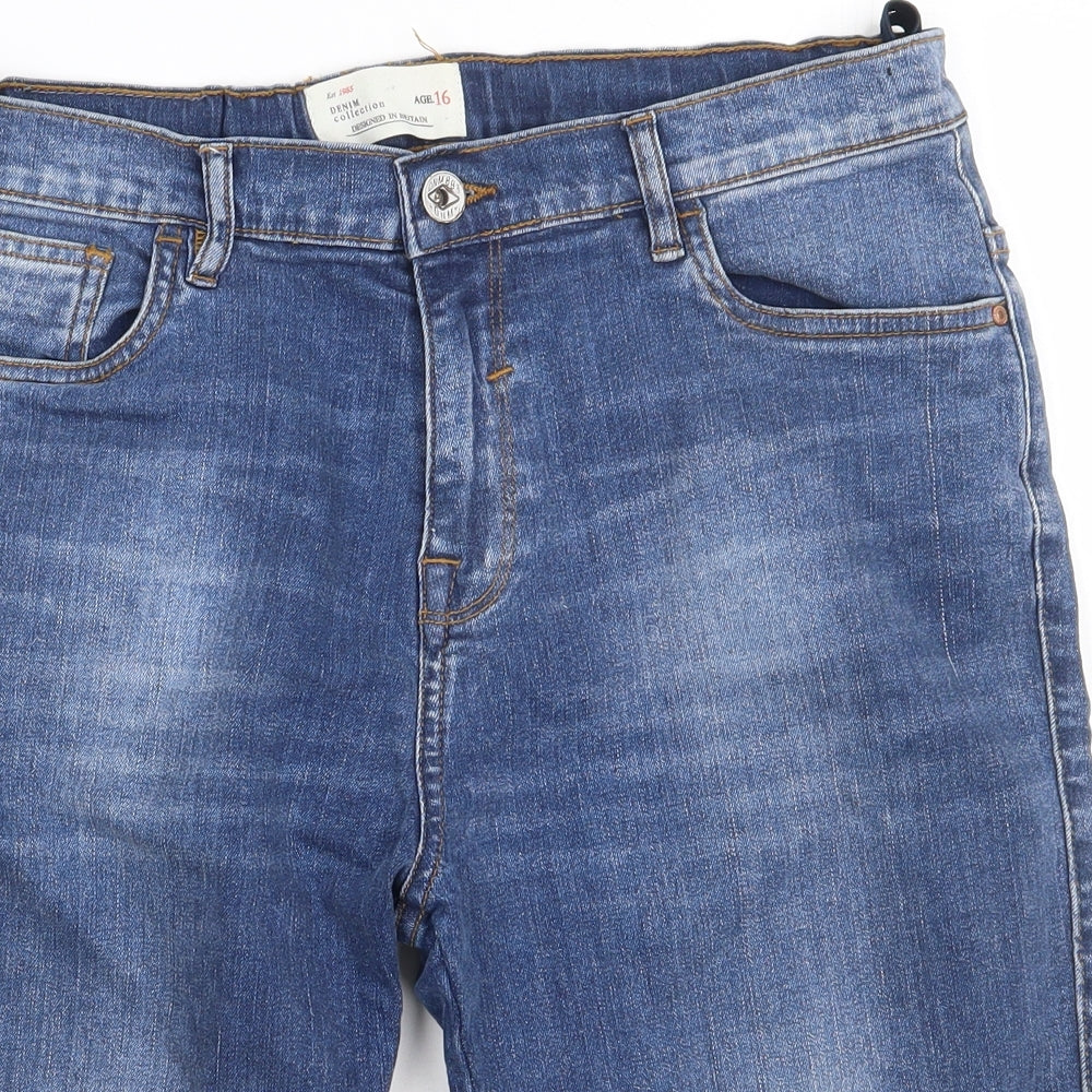 Matalan Boys Blue  Cotton Bermuda Shorts Size 16 Years  Regular Buckle