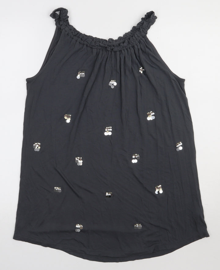 NEXT Womens Grey Polka Dot Viscose Basic Tank Size 12 Crew Neck - Sequin detail