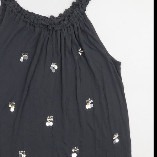 NEXT Womens Grey Polka Dot Viscose Basic Tank Size 12 Crew Neck - Sequin detail