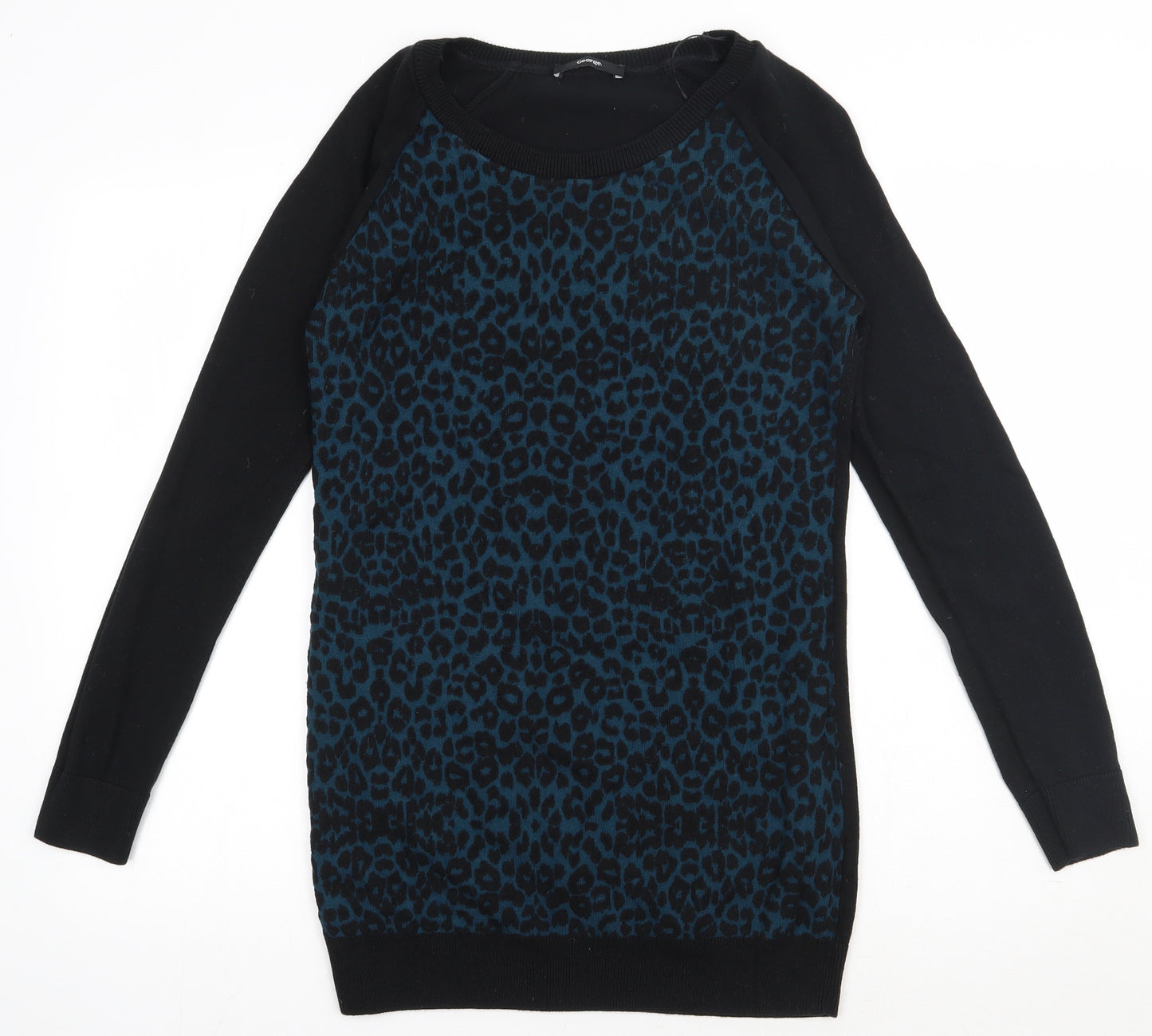 George Womens Blue Animal Print Cotton Jumper Dress  Size 10  Crew Neck Pullover
