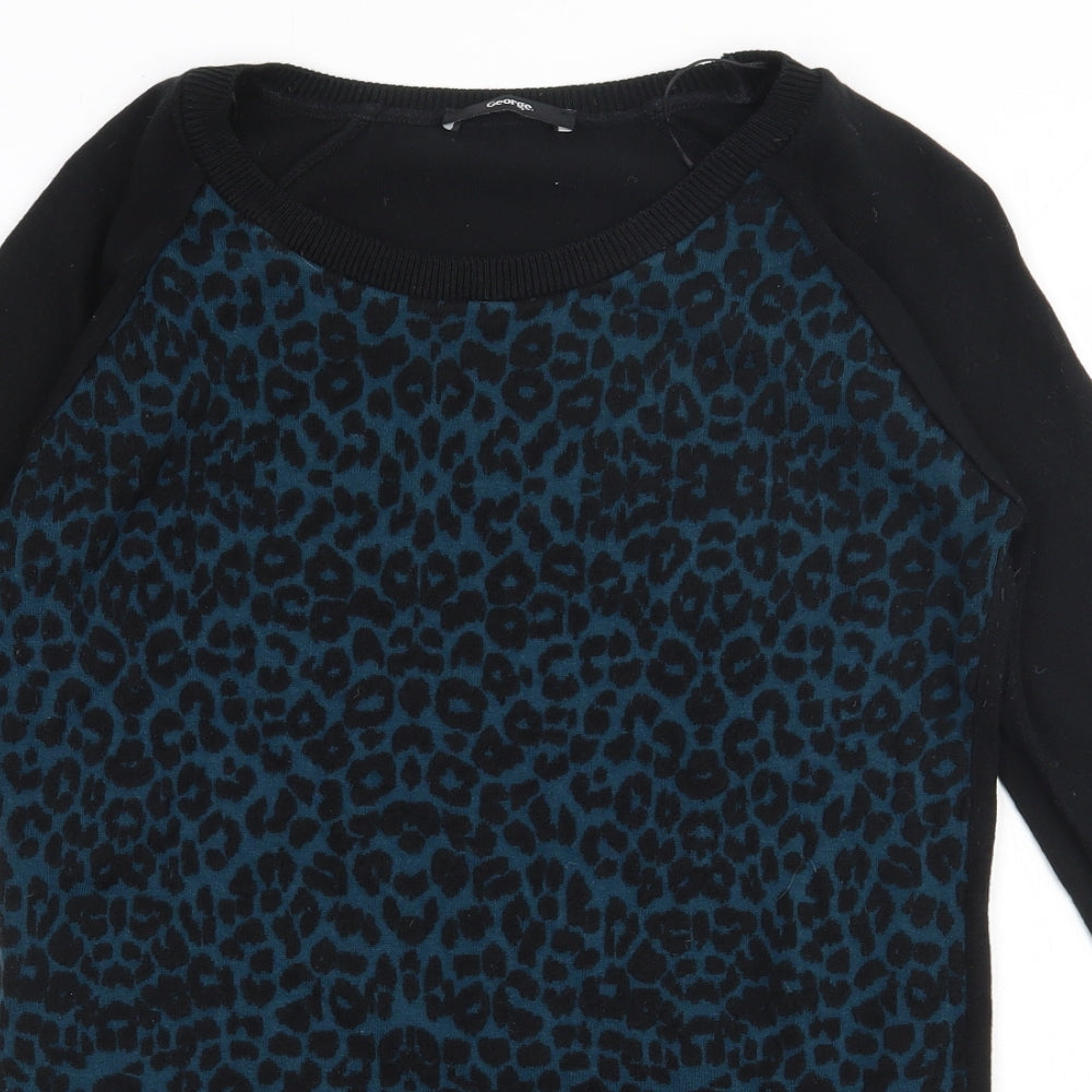 George Womens Blue Animal Print Cotton Jumper Dress  Size 10  Crew Neck Pullover