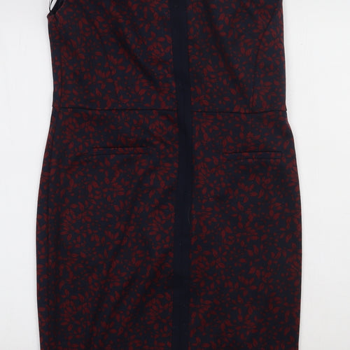 sainsburys Womens Red Geometric Polyester Bodycon  Size 12  V-Neck Pullover