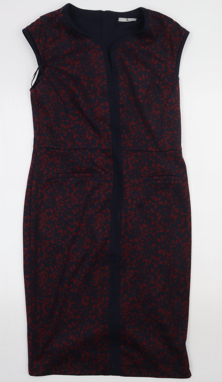 sainsburys Womens Red Geometric Polyester Bodycon Size 12 V-Neck Pullover