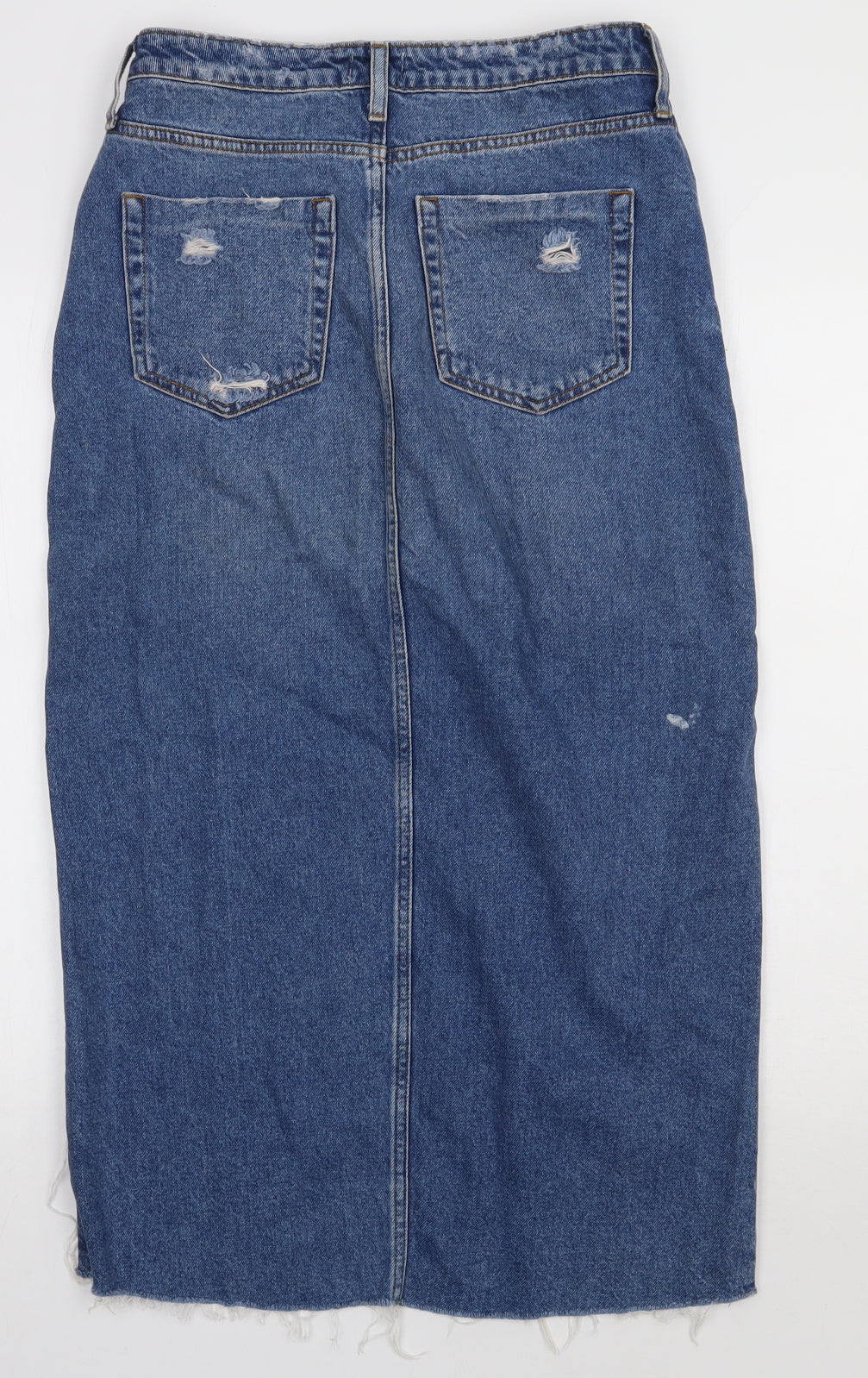River Island Womens Blue  Cotton A-Line Skirt Size 10   Button