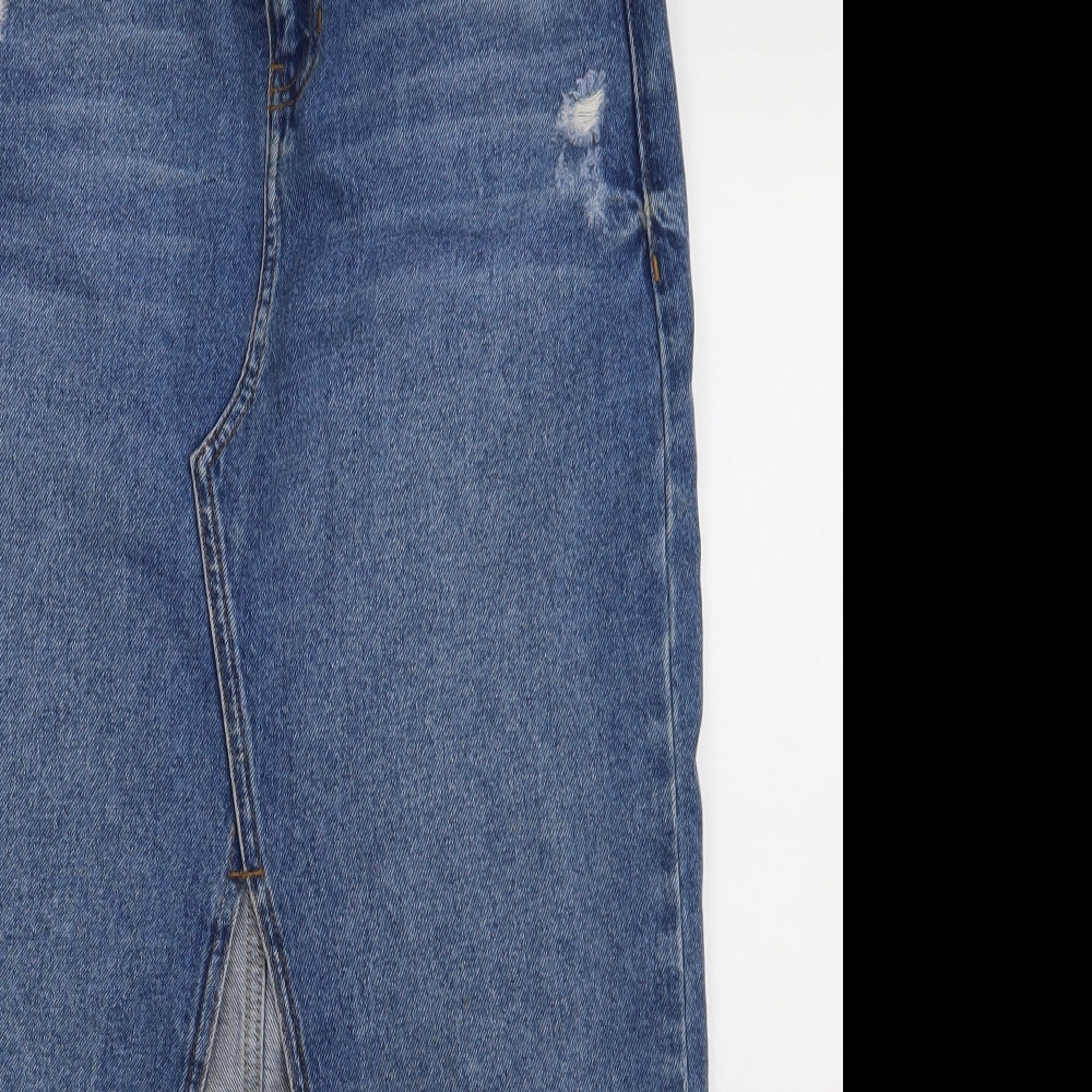 River Island Womens Blue  Cotton A-Line Skirt Size 10   Button