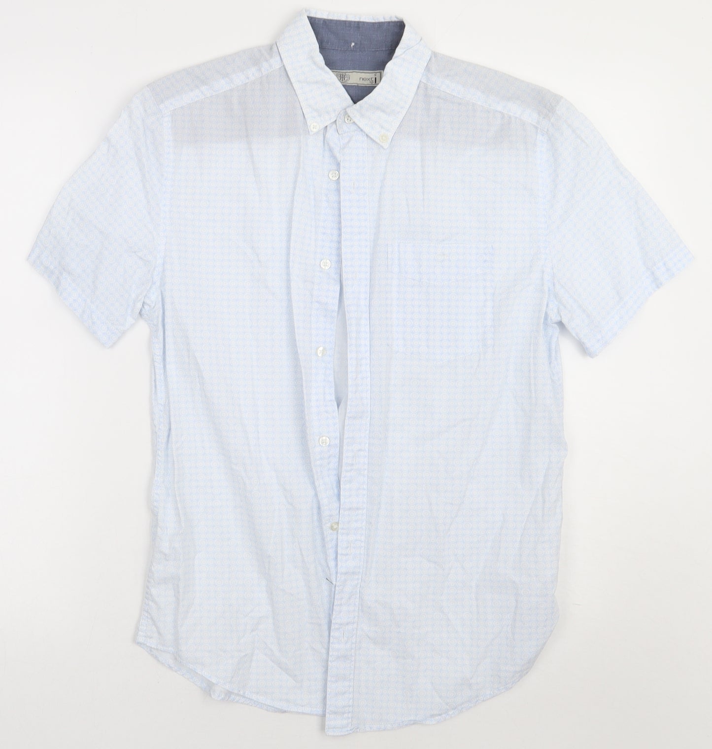 NEXT Mens Blue Geometric Cotton  Button-Up Size S Collared Button