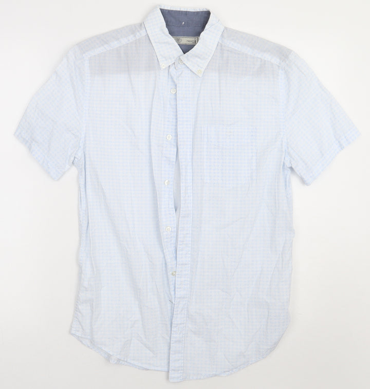 NEXT Mens Blue Geometric Cotton  Button-Up Size S Collared Button