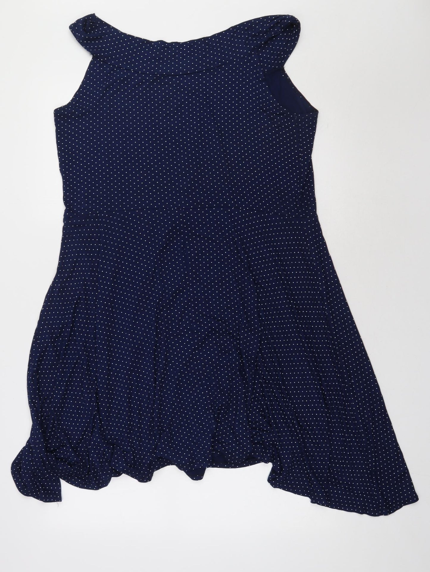 sainsburys Womens Blue Polka Dot Viscose A-Line  Size 20  Boat Neck Pullover
