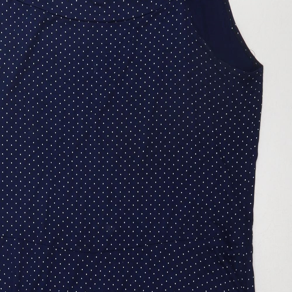 sainsburys Womens Blue Polka Dot Viscose A-Line  Size 20  Boat Neck Pullover