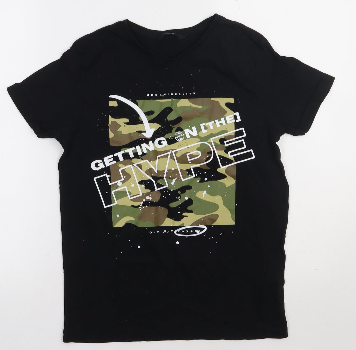 George Boys Black Camouflage Cotton Basic T-Shirt Size 11-12 Years Crew Neck Pullover - getting the hype